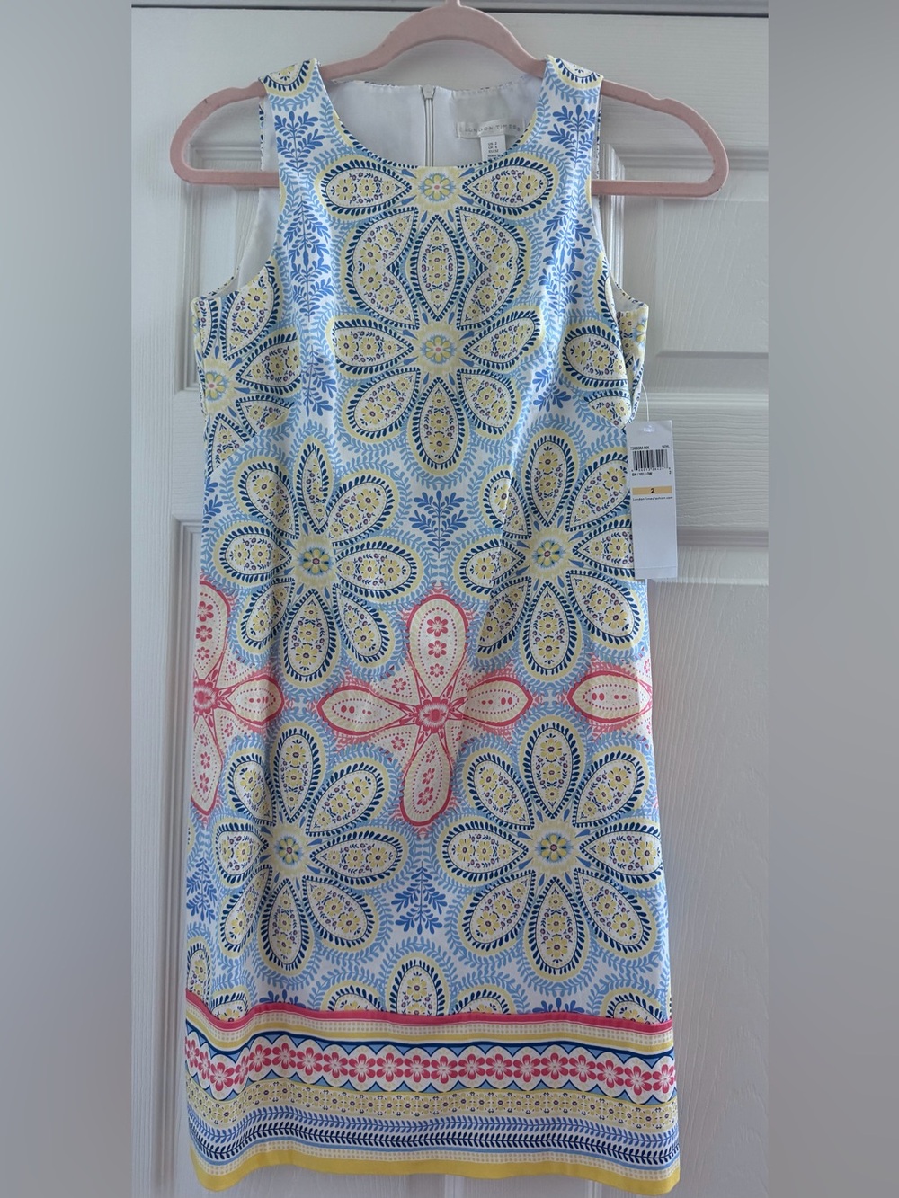 London Times NWT Medallion Paisley Sleeveless Cotton Shift Dress Size 2